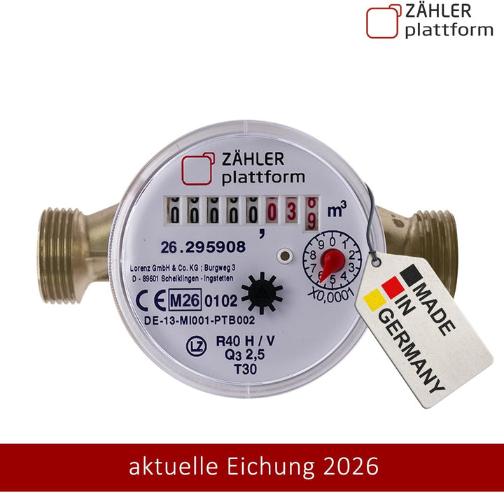 ZÄHLER plattform Zapfhahn Wasserzähler Set Durchfluss Qn 1,5, Kaltwasser, BL 110 mm Eichung 2023 3/4