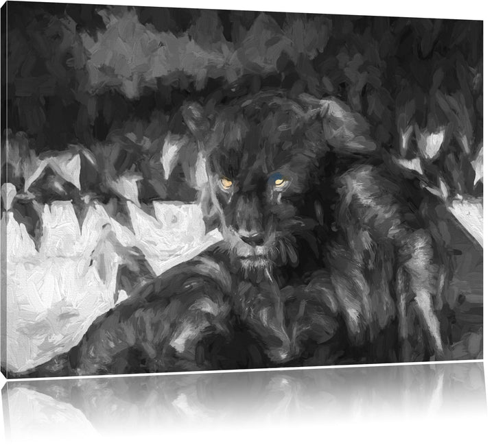 schwarzer Panther schwarz/weiss Deluxe Format: 100x70 cm auf Leinwand, XXL riesige Bilder fertig ger