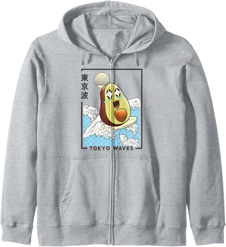 Avocado Surfen japanische Wellen Anime Kinder Kawaii Ästhetisch Kapuzenjacke