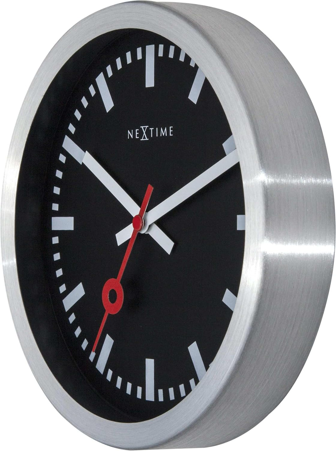 NeXtime Bahnhofsuhr,negativ Ziffernblatt (schwarz), Balken statt Ziffern (weiss), lautlos, Silber, A