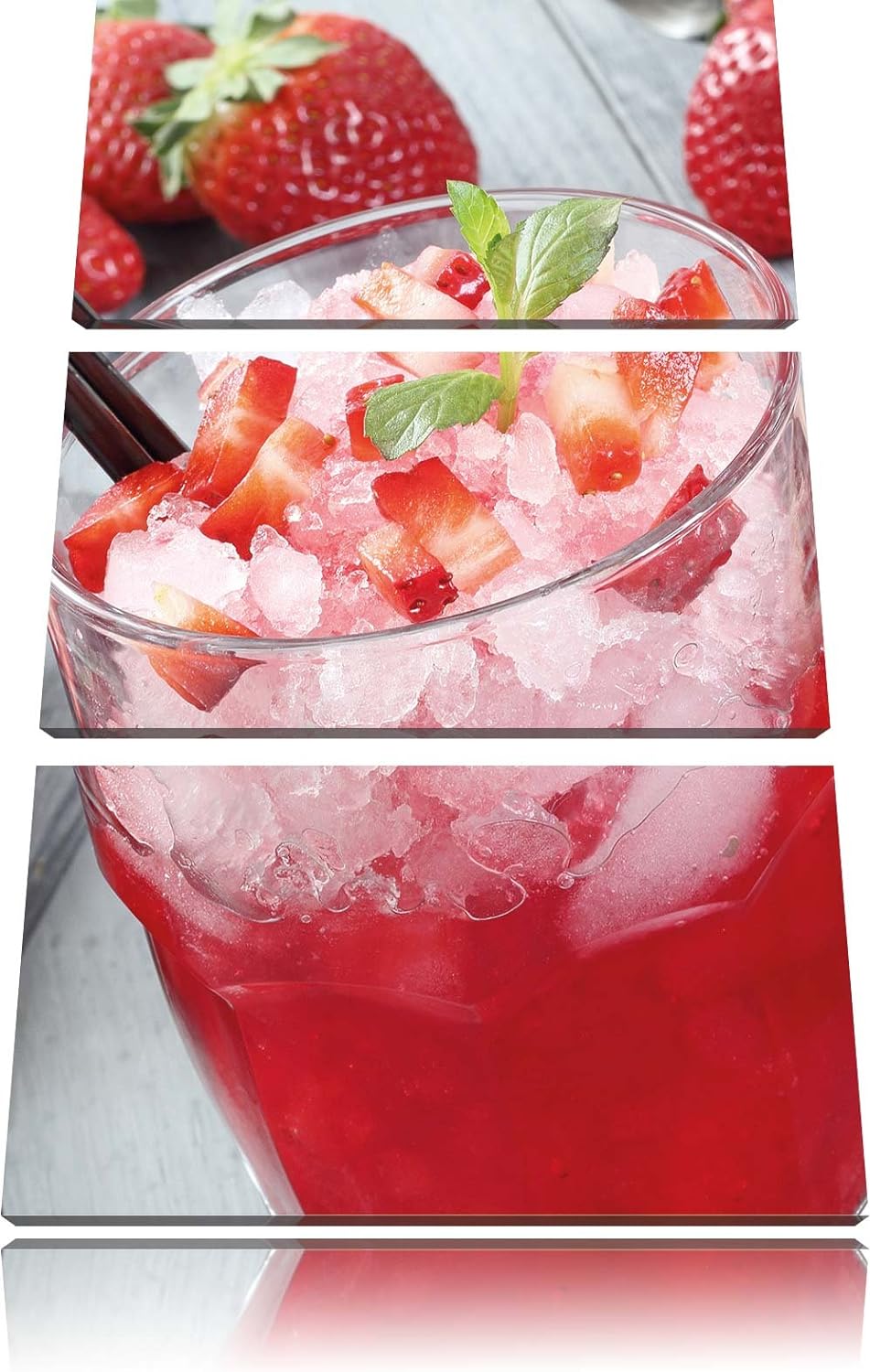 Pixxprint Leckerer Erdbeercocktail 3-Teiler Leinwandbild 120x80 Bild auf Leinwand