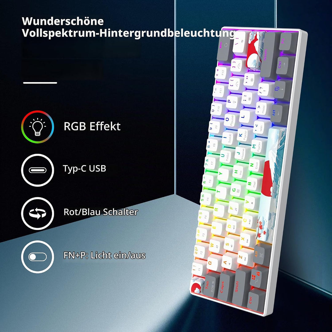 SOLIDEE Tragbare 60% mechanische Gaming-Tastatur,61 Tasten kompakte RGB LED-Hintergrundbeleuchtung,k