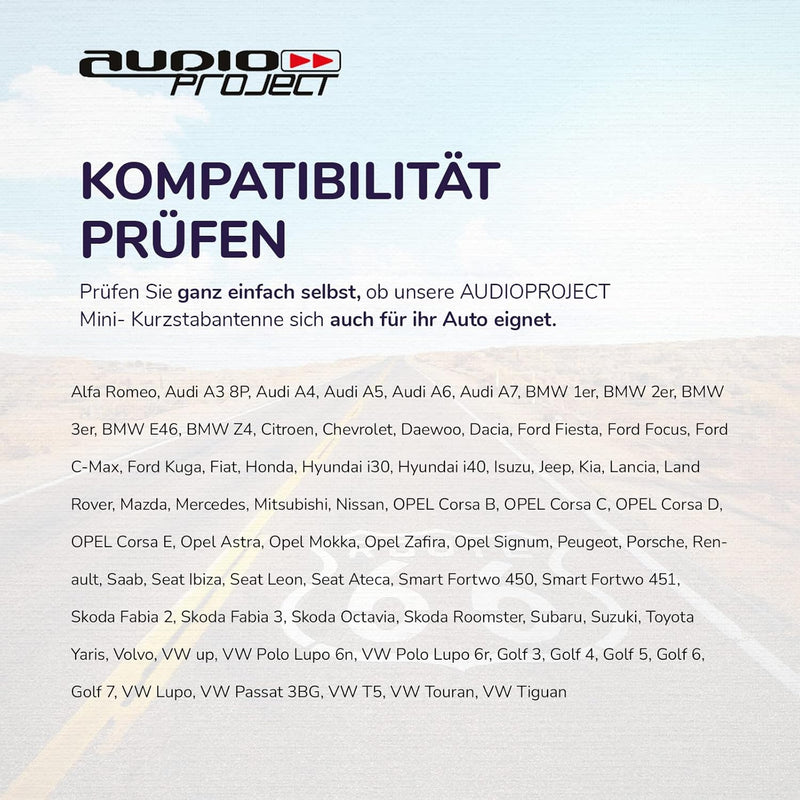 Audioproject A280 - Autoantenne 28cm Raku 2 + Verstärker - kompatibel für VW Golf 4 5 6 7 Passat Lup