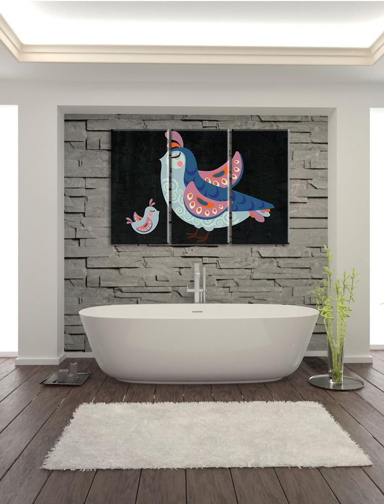Pixxprint Vogelmutter mit Kind als Leinwandbild/Grösse: 3 Teilig (120x80) cm/Wandbild/Kunstdruck/fer