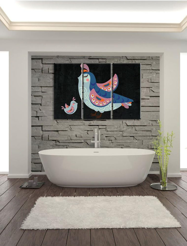 Pixxprint Vogelmutter mit Kind als Leinwandbild/Grösse: 3 Teilig (120x80) cm/Wandbild/Kunstdruck/fer