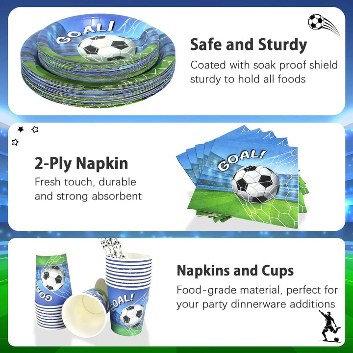 Fussball Deko Geburtstag Kinder Partygeschirr Set, 125 Stück Pappteller Kindergeburtstag Fussball Be