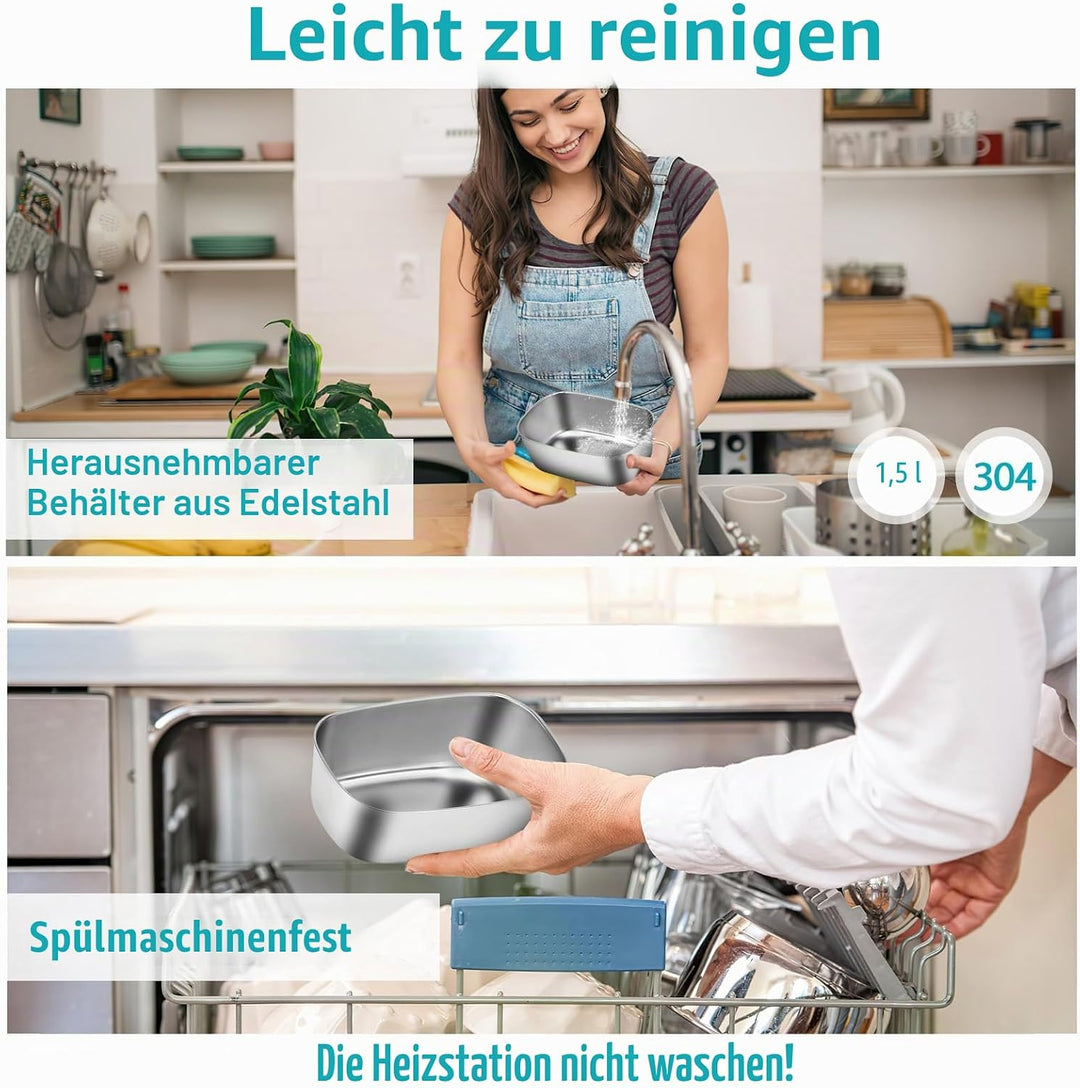 Elektrische Lunchbox 4 in 1 12V/24V/220V~240V, 1.5L 60W Lunch Box Elektrisch Edelstahl Speisenwärmer