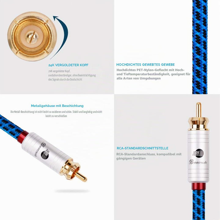 BOAACOUSTIC Cinch Kabel - Stereo Audio RCA Kabel 2x Stecker zu 2x Stecker - für HiFi-Anlage, HiFi-Re