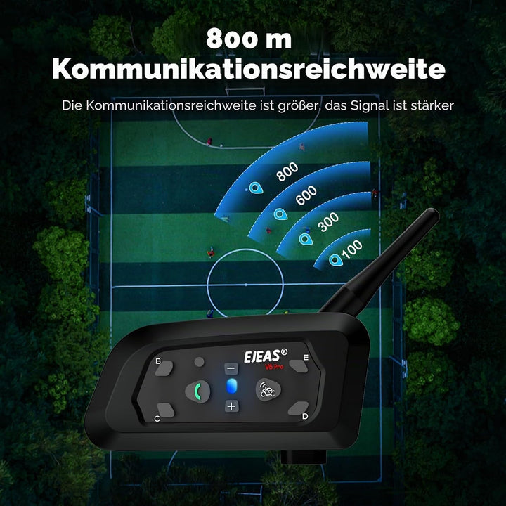 EJEAS V6C Professionelles Fussball Schiedsrichter Bluetooth Intercom Headset, 800m 2 Personen Volldu
