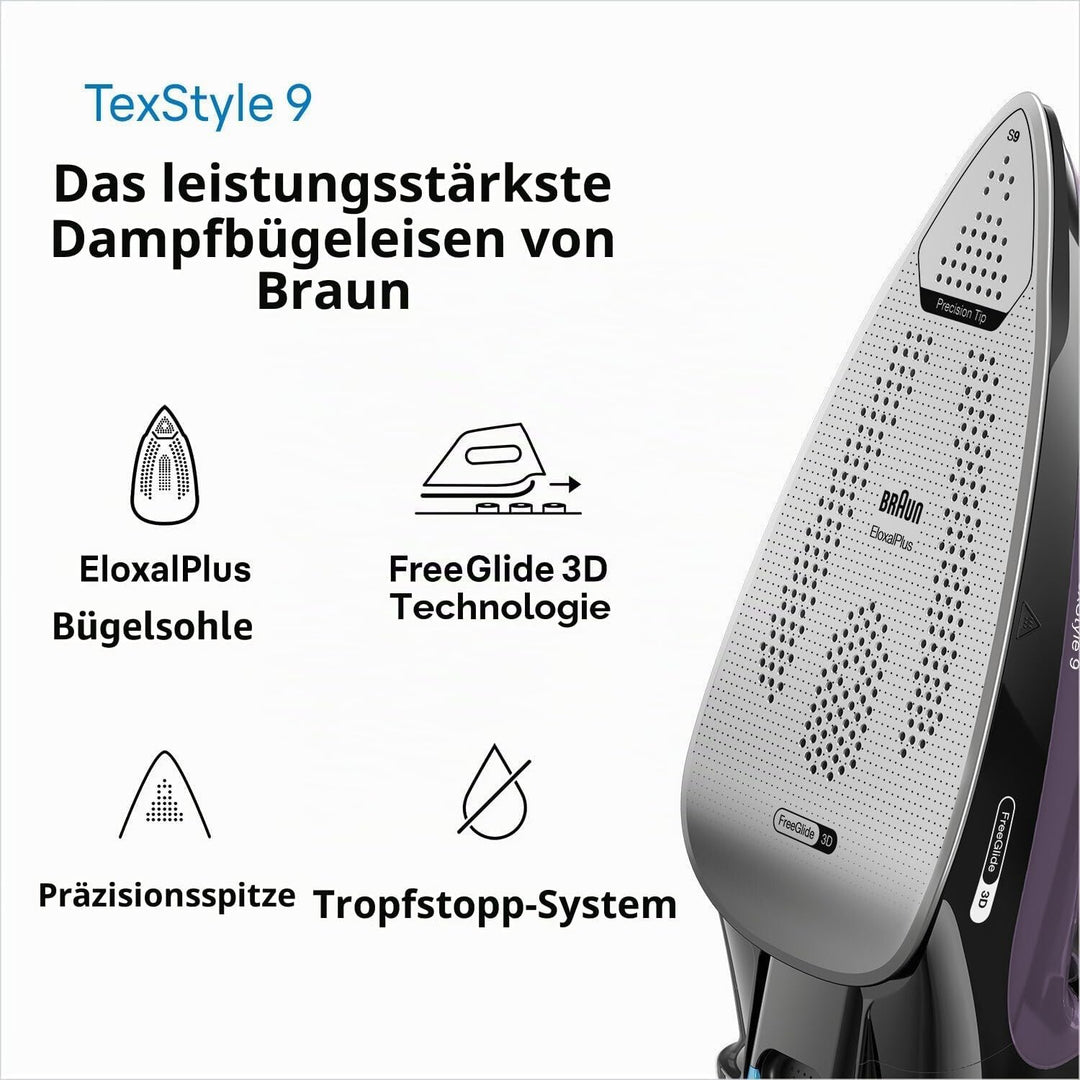 Braun Texstyle 9 SI9661VI Bügeleisen mit 4 Jahren Service, Dampfstoss 250 g, regelbares Thermostat,