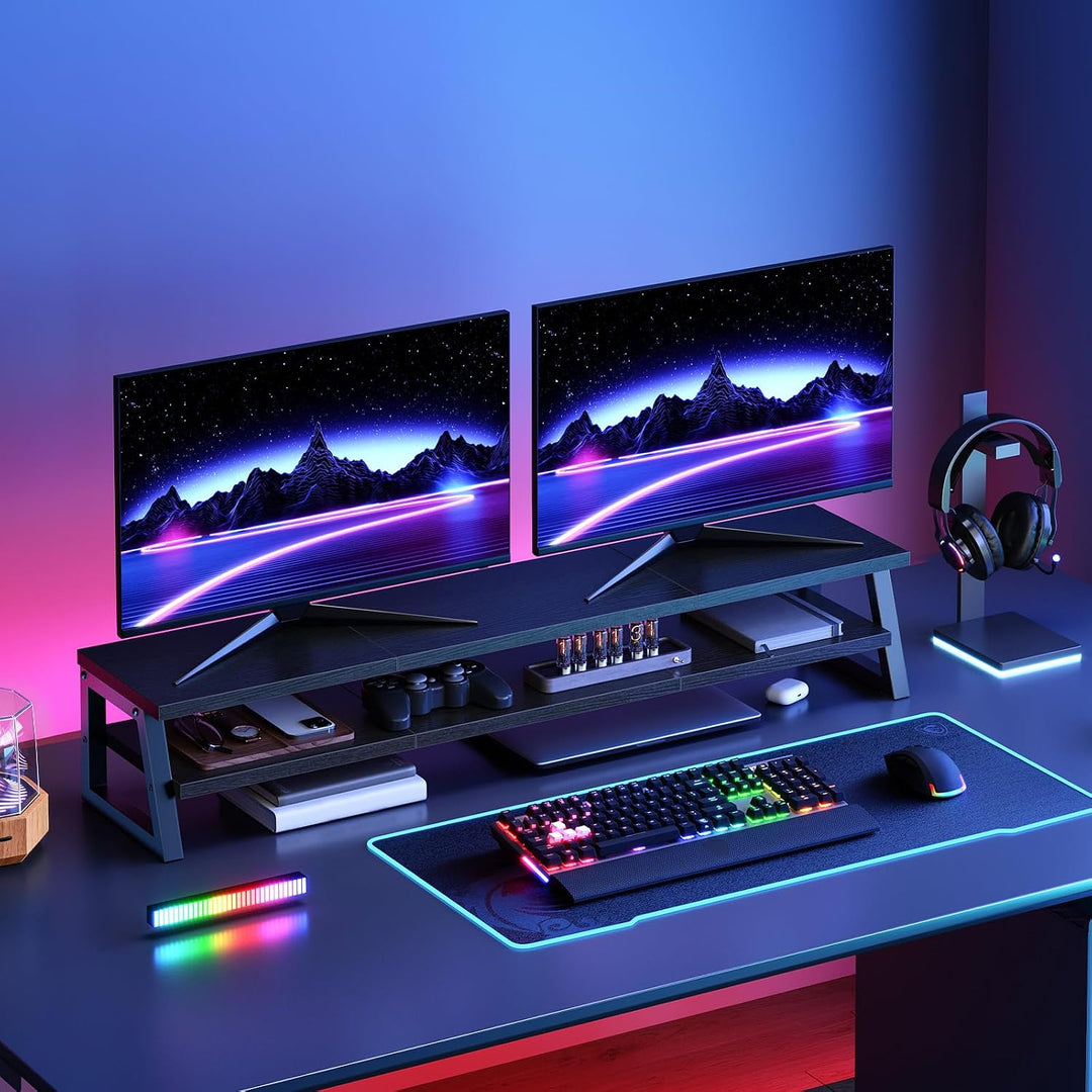 HOOBRO 2-stufiger Monitorständer Holz für 2 Monitore, 100 x 24 x 19,5 cm, Dual Monitor Ständer, Bild