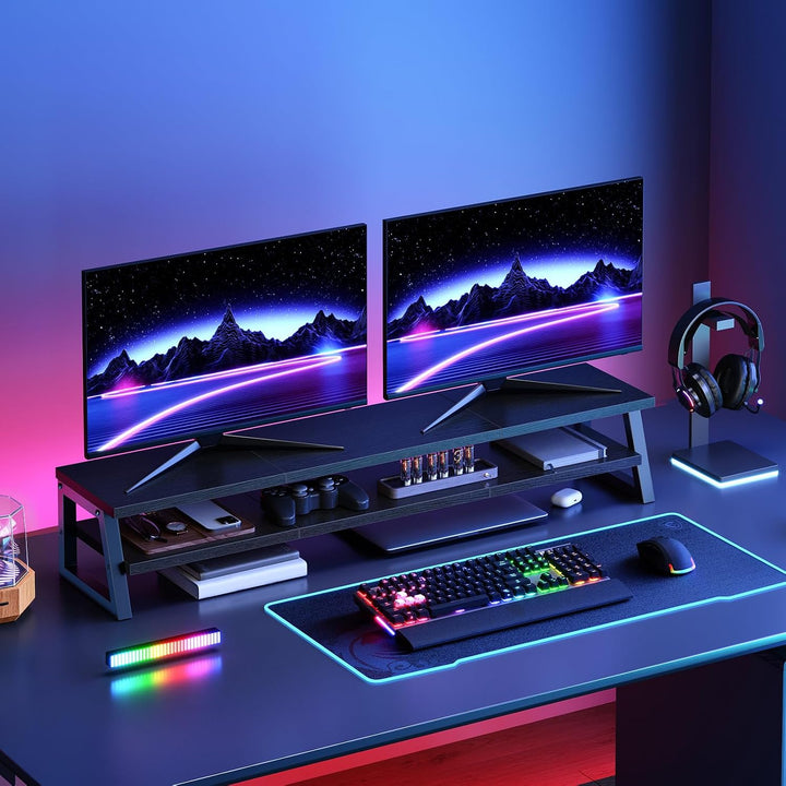 HOOBRO 2-stufiger Monitorständer Holz für 2 Monitore, 100 x 24 x 19,5 cm, Dual Monitor Ständer, Bild