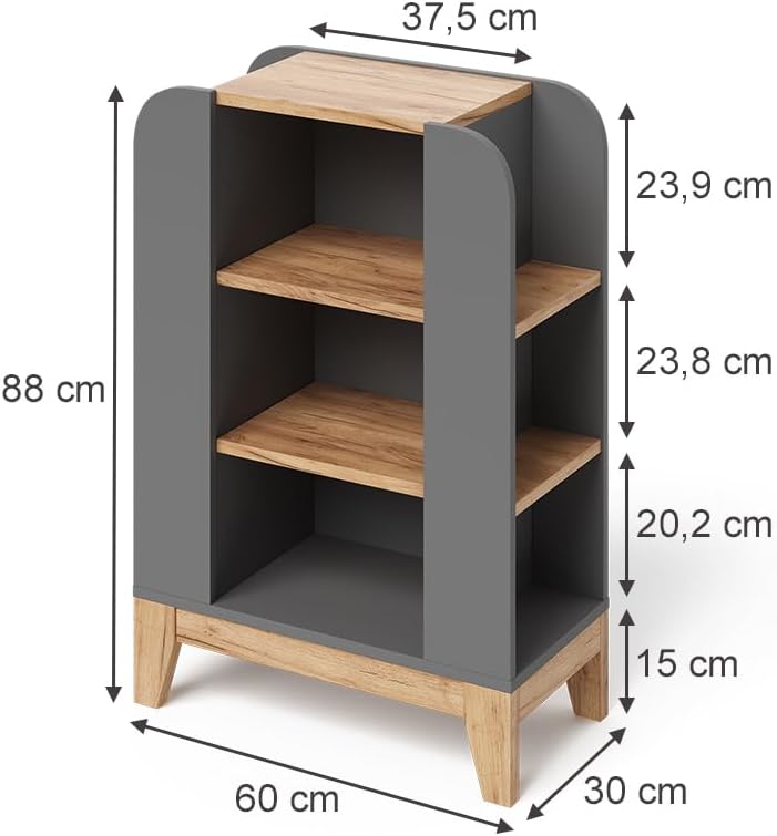 VitaliSpa Kinderregal Malia, Artisan/Grau, 60 x 88 cm mit 9 fächern, mit höhenverstellbaren Einlegeb