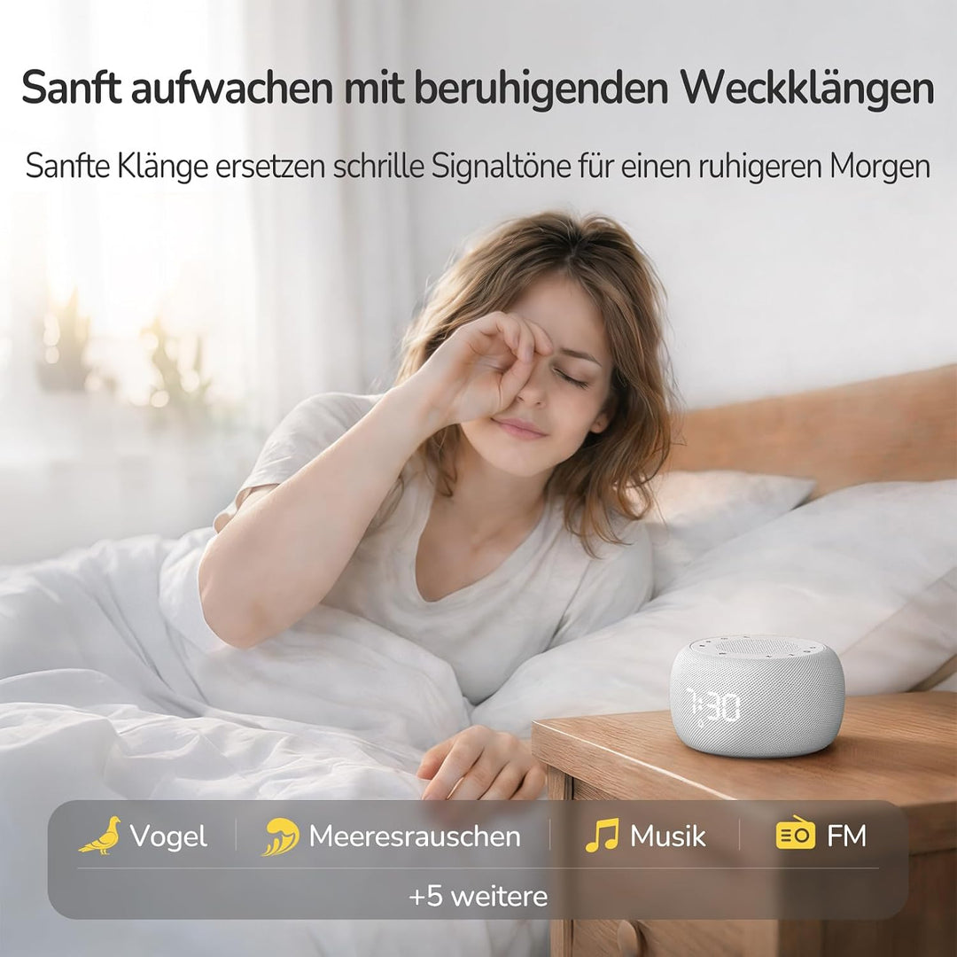 BUFFBEE Radiowecker mit wiederaufladbarer Batterie, Bluetooth-Lautsprecher & Nachtlicht – Kompaktes
