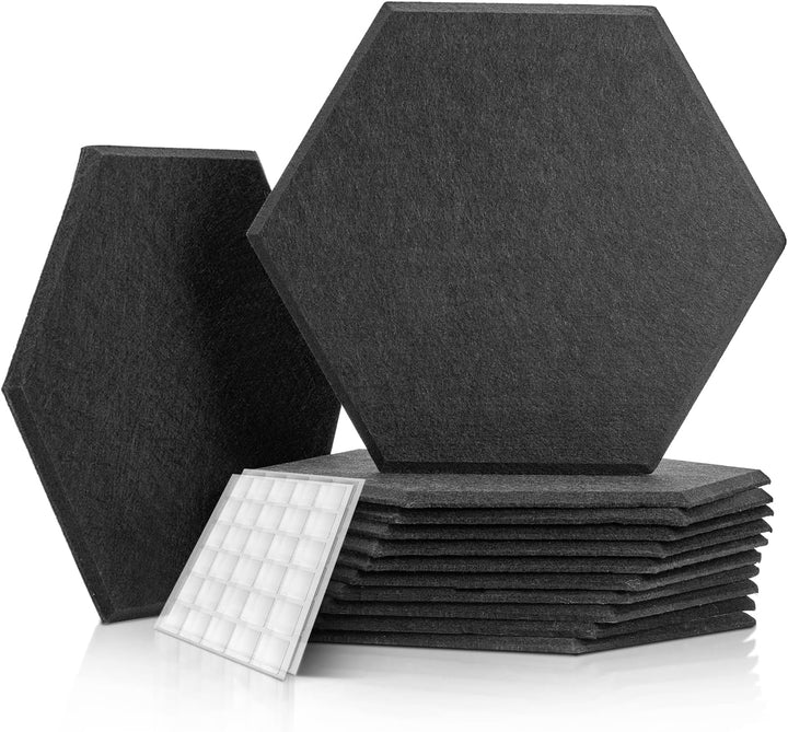 Hexagon Akustikplatten mit Aufkleber, Schalldämmung Wand, 12 Stück, Hohe Dichte Akustikpaneele für D
