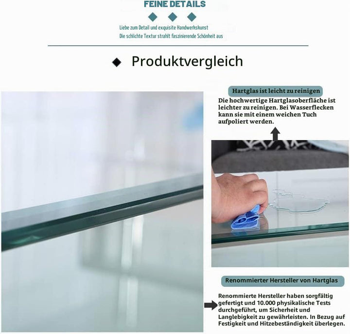 CLIPOP Couchtisch Rechteckig Beistelltisch aus Hartglas,Moderner Sofatisch mit Stauraum,Beistelltisc