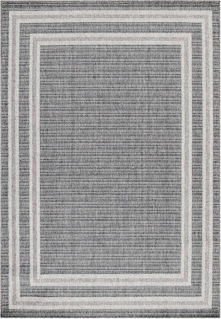 HomebyHome Outdoor Teppich Grau 60x100 cm für Küche, Terrasse, Balkon, Garten, Camping sowie Wohnzim