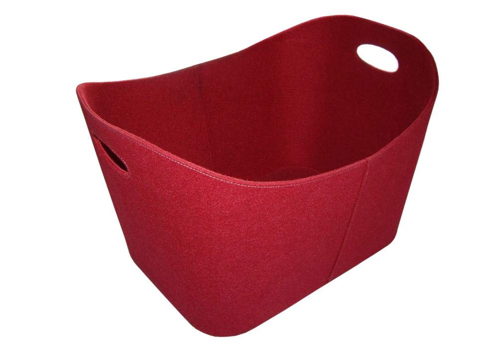 2 Stück Benta Holzkorb mit Filzbezug, Kaminholzkorb, Feuerholzkorb, Filzkorb, 53,5 x 43 x 34 cm, rot