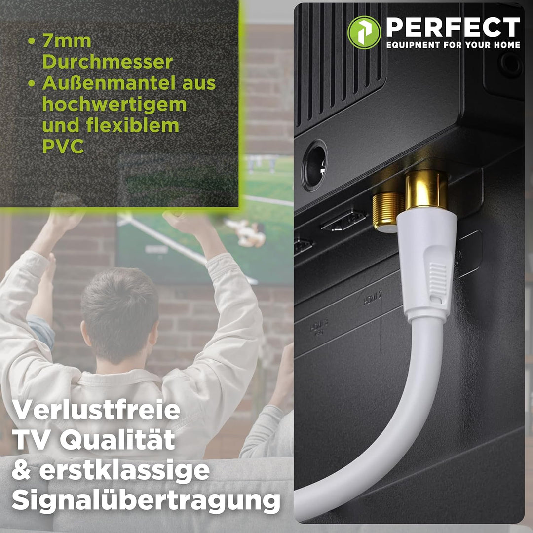 Perfect TV-Kabel, Antennen-Kabel, Koaxial-Kabel, IEC Stecker auf IEC Buchse mit Ferrite, 20,0 m, wei