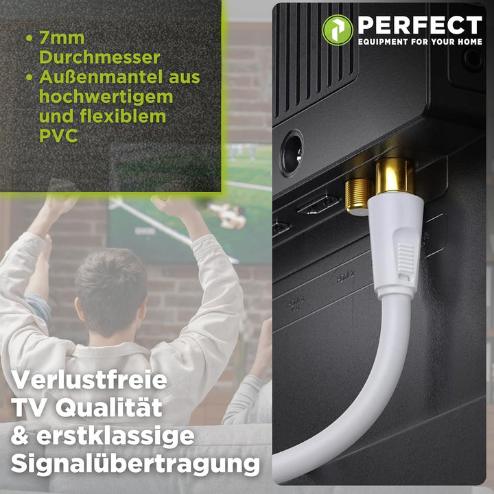 Perfect TV-Kabel, Antennen-Kabel, Koaxial-Kabel, IEC Stecker auf IEC Buchse mit Ferrite, 20,0 m, wei