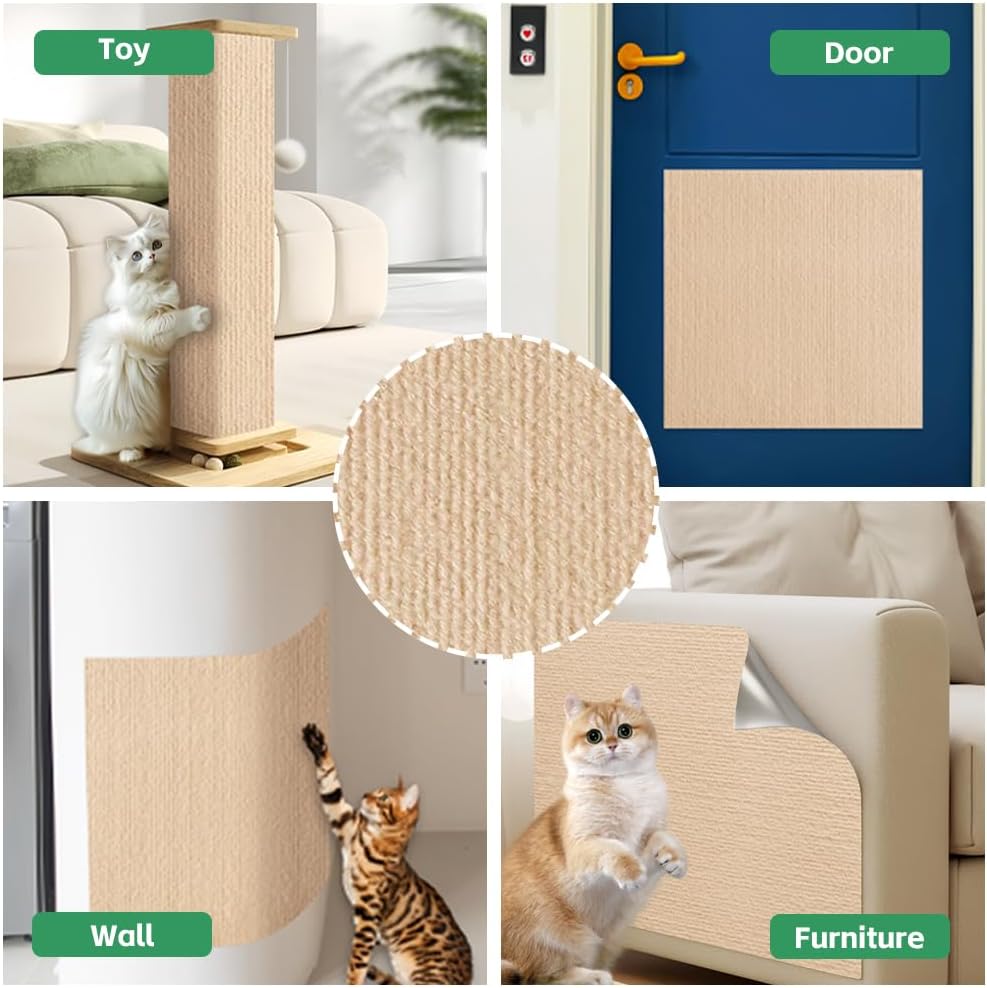 Kratzmatte Selbstklebend 300cmx40cm - Katzenkratzmatten für Wand, Kratzteppich, Katzenteppich (Khaki