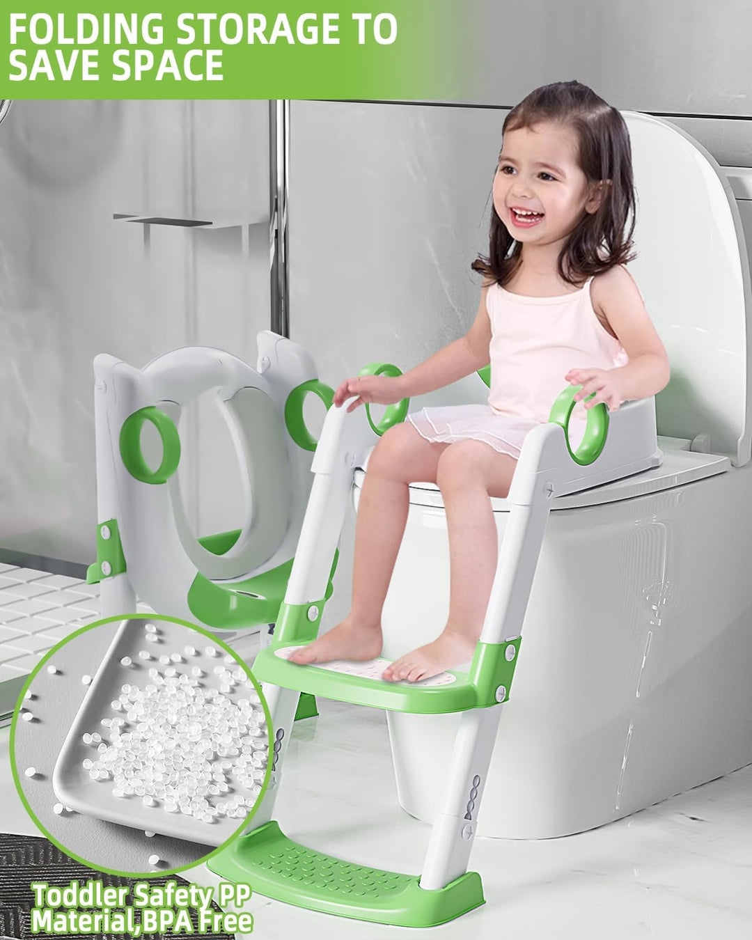 Toilettensitz Kinder mit Treppe, WC Sitz Kinder für Jungen und Mädchen, Höhenverstellbar und Klappba