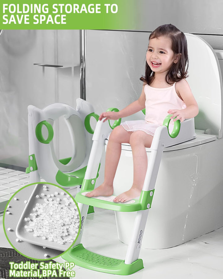 Toilettensitz Kinder mit Treppe, WC Sitz Kinder für Jungen und Mädchen, Höhenverstellbar und Klappba