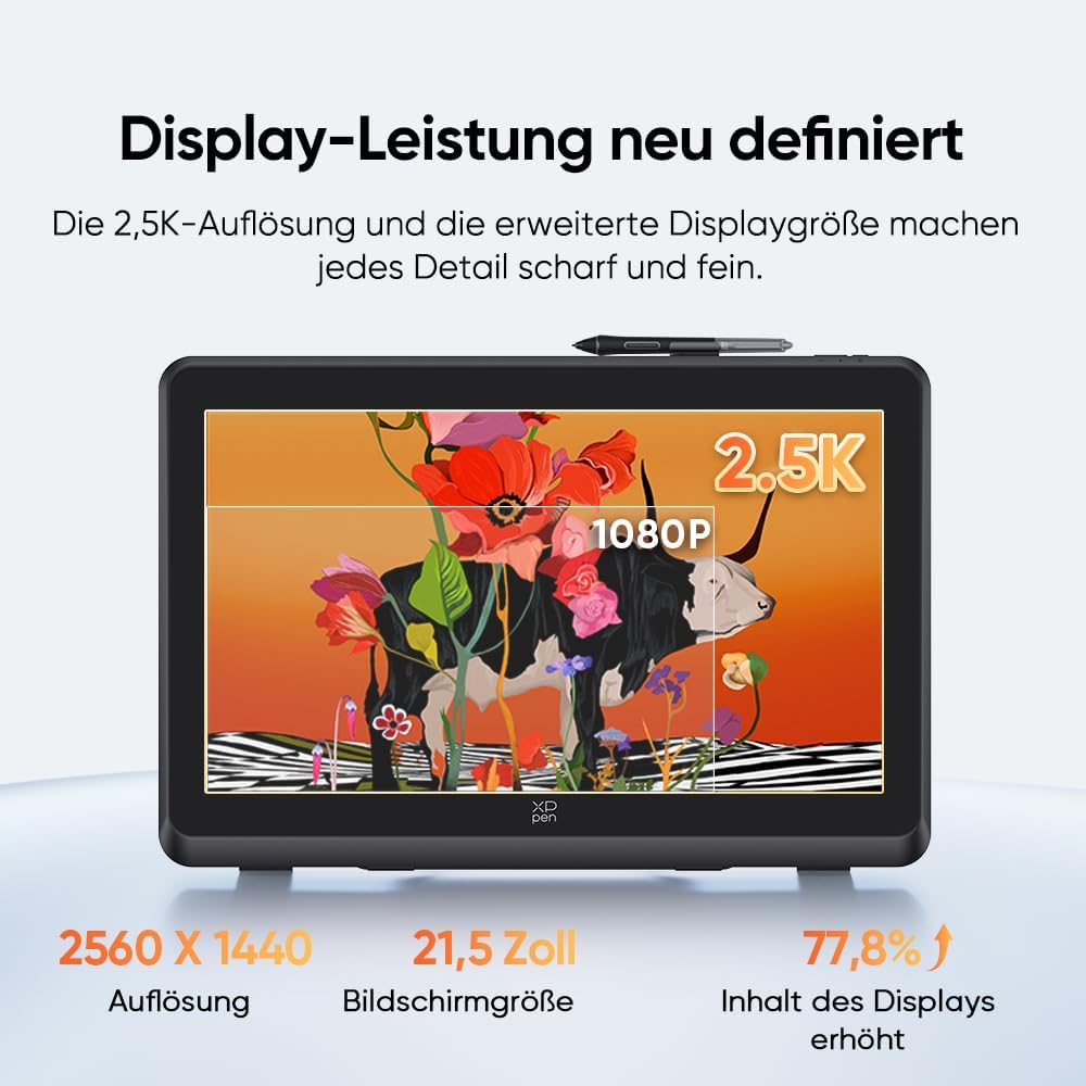XPPen Artist Pro 22 Gen 2 Grafiktablett mit Display 22 Zoll, 2.5K QHD, Zeichnen Tablett mit 16K Stif