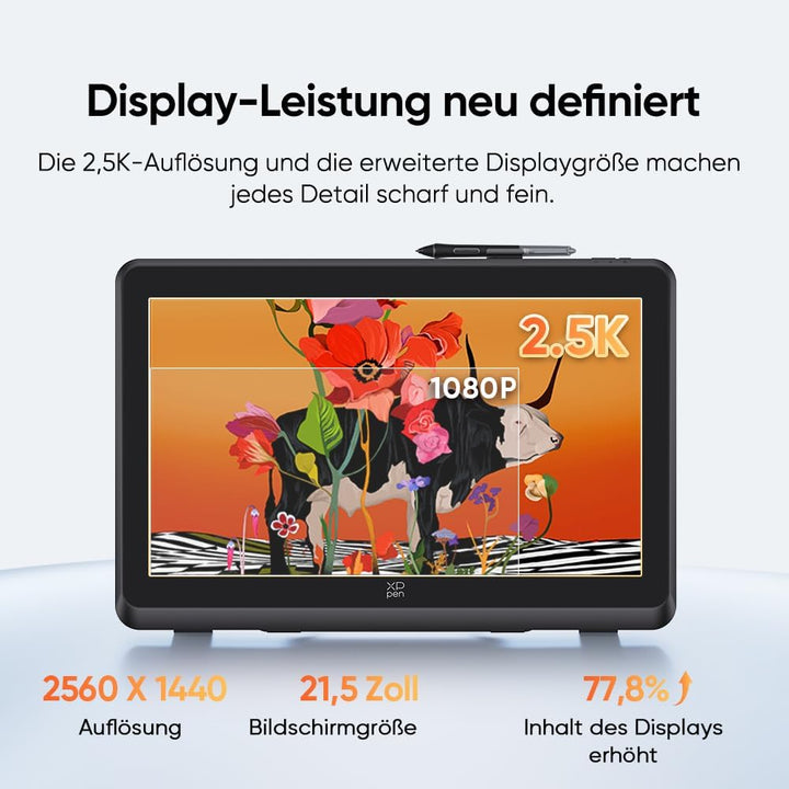 XPPen Artist Pro 22 Gen 2 Grafiktablett mit Display 22 Zoll, 2.5K QHD, Zeichnen Tablett mit 16K Stif