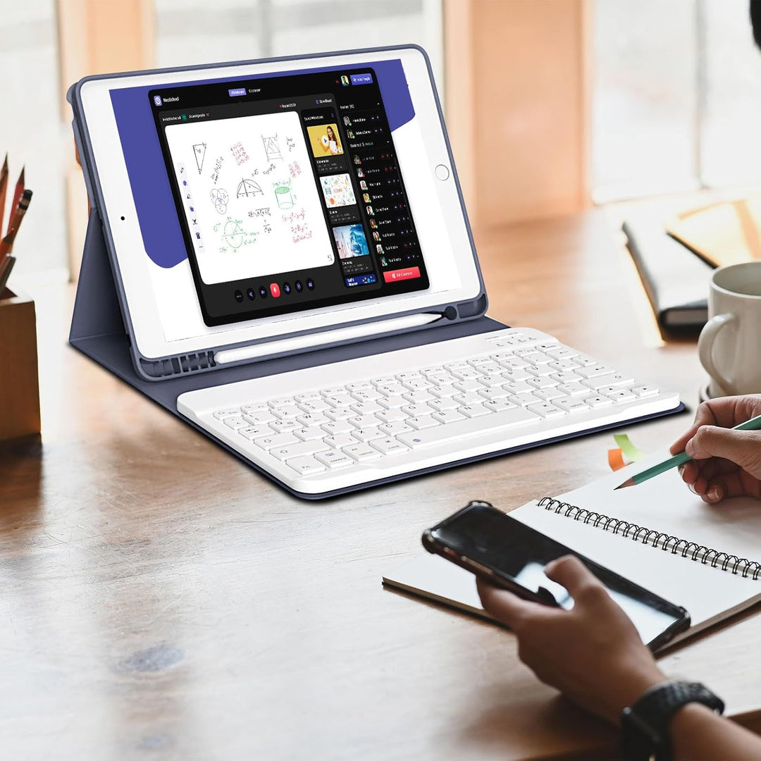 hülle mit Tastatur für iPad 9/8/7 Generation (2021/2020/2019) 10,2 Zoll, weiche TPU-Rückseite mit St