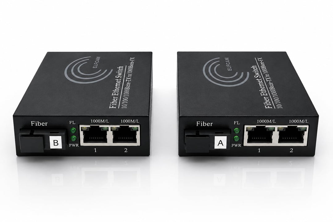 Elfcam® - Gigabit Ethernet LWL Media Converter Fibre Optic 10/100/1000 Mbps Including Mini-GBIC (SFP