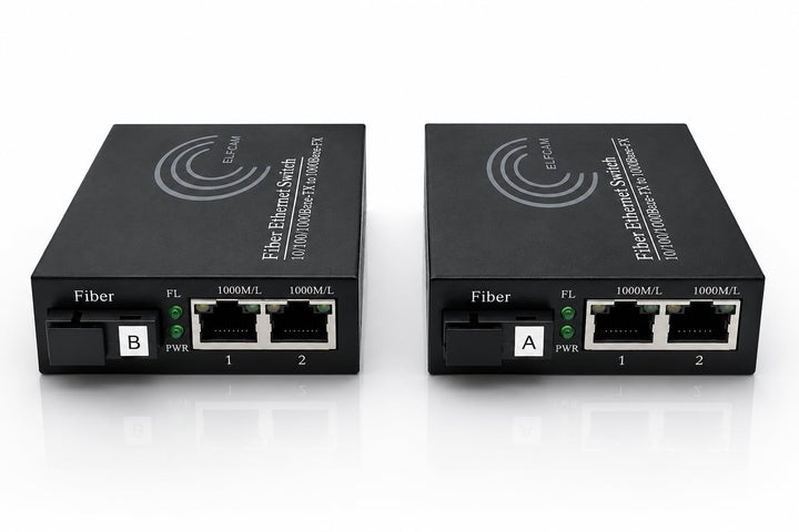 Elfcam® - Gigabit Ethernet LWL Media Converter Fibre Optic 10/100/1000 Mbps Including Mini-GBIC (SFP