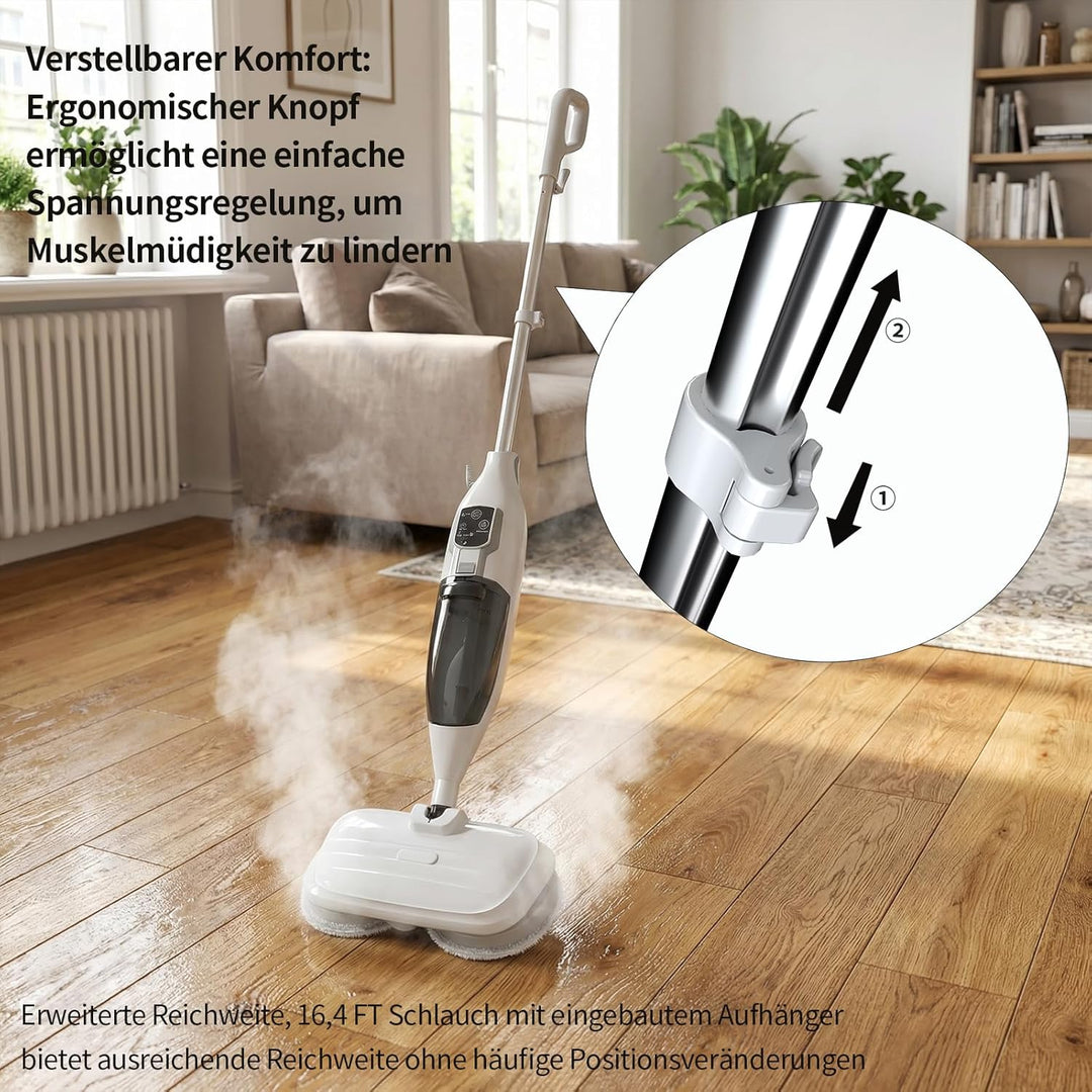 2-in-1 Dampfreiniger Mop mit Handgerät, 30s Schnellaufheizung, 4 Mikrofaserpads, Für alle Hartböden