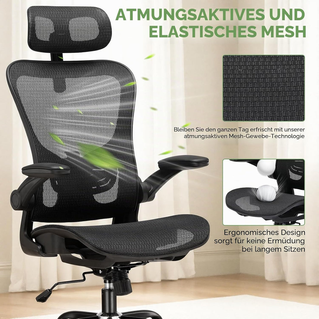 GTPLAYER Bürostuhl Ergonomisch, Schreibtischstuhl mit Verstellbarer Kopfstütze, Armlehnen, Lendenwir
