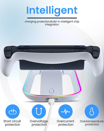 Ladestation für PS Portal und PS5 Controller,Tragbares Ladegerät mit RGB 14 Lichteffekt für PS Porta