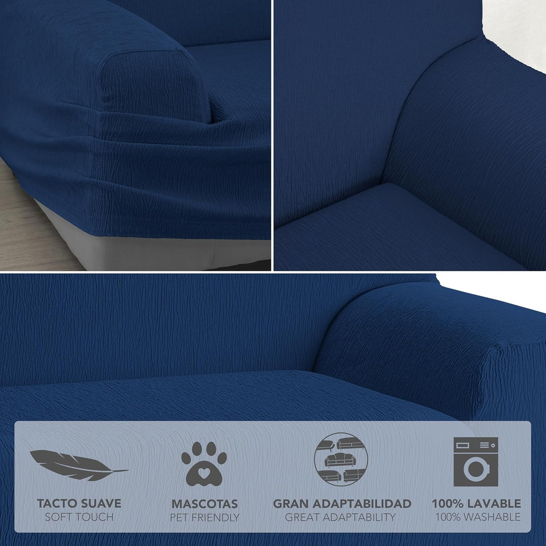 Martina Home Elastischer Sofabezug Modell Emilia 3 Plätze Marineblau 3 Sitzer Marineblau, 3 Sitzer M