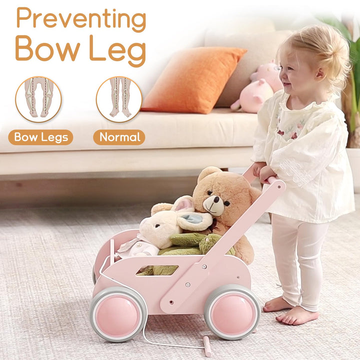 Lauflernwagen Holz, Baby Lauflernhilfe für Junge und Mädchen, Toddler Push & Pull Lauflernspielzeug,