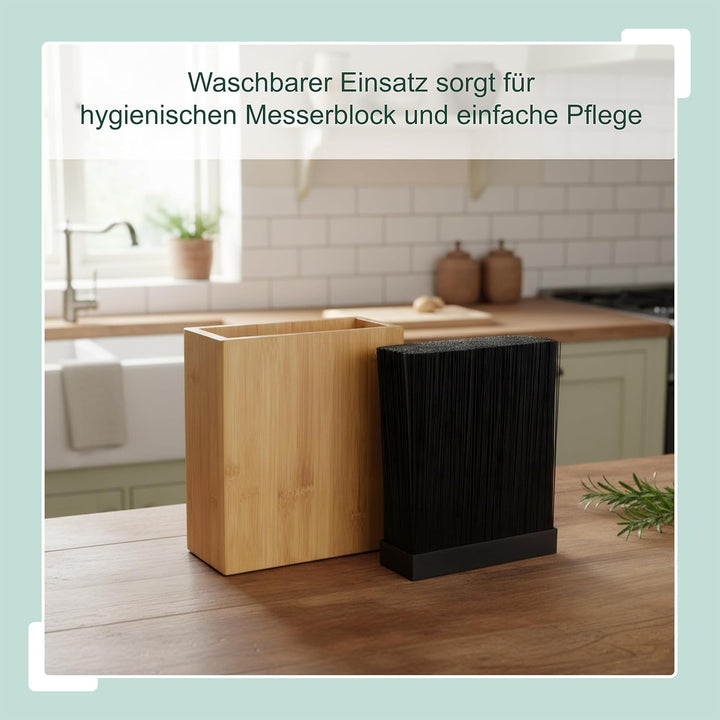 Relaxdays Messerblock unbestückt, Bambus, Borsteneinsatz, HxBxT: 26x 23 x 11,5 cm, Messeraufbewahrun