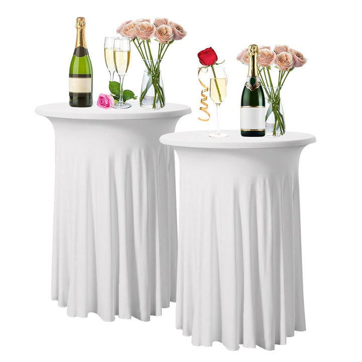 LPAMABA 2er Set 110x80cm Stretch Stehtischhusse Weiss Tischdecke Bistrotisch Bartisch Hussen Tischhu
