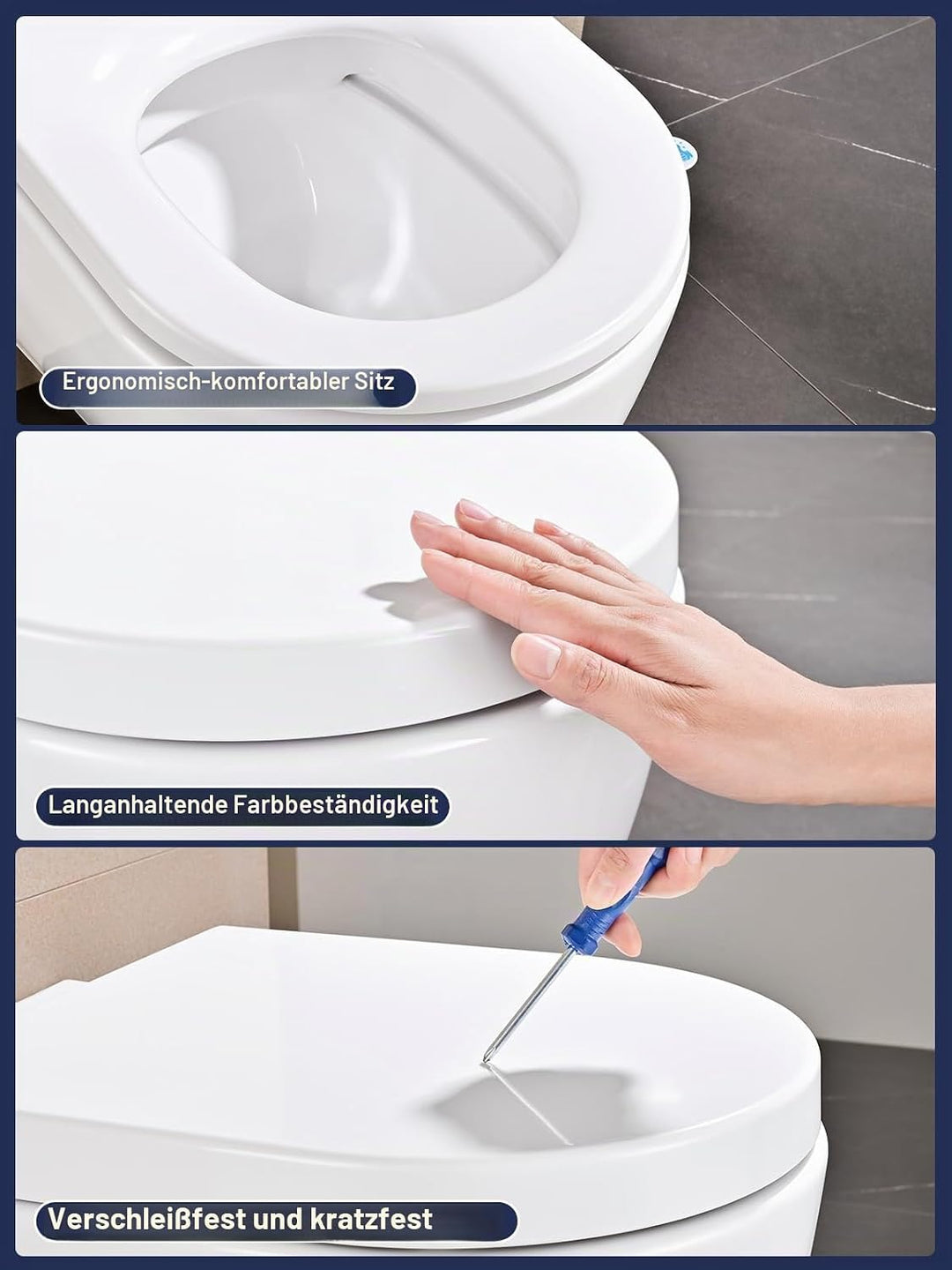 Toilettendeckel mit Absenkautomatik D-Form [KURZ],YEAUPE PRO WC Sitz mit Puller Lid,Toilettensitz mi