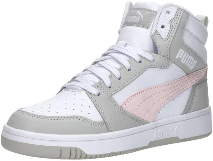 PUMA Unisex Kinder Rebound V6 Mid Jr Sneaker 37.5 EU Puma White Frosty Pink Sedate Gray, 37.5 EU Pum