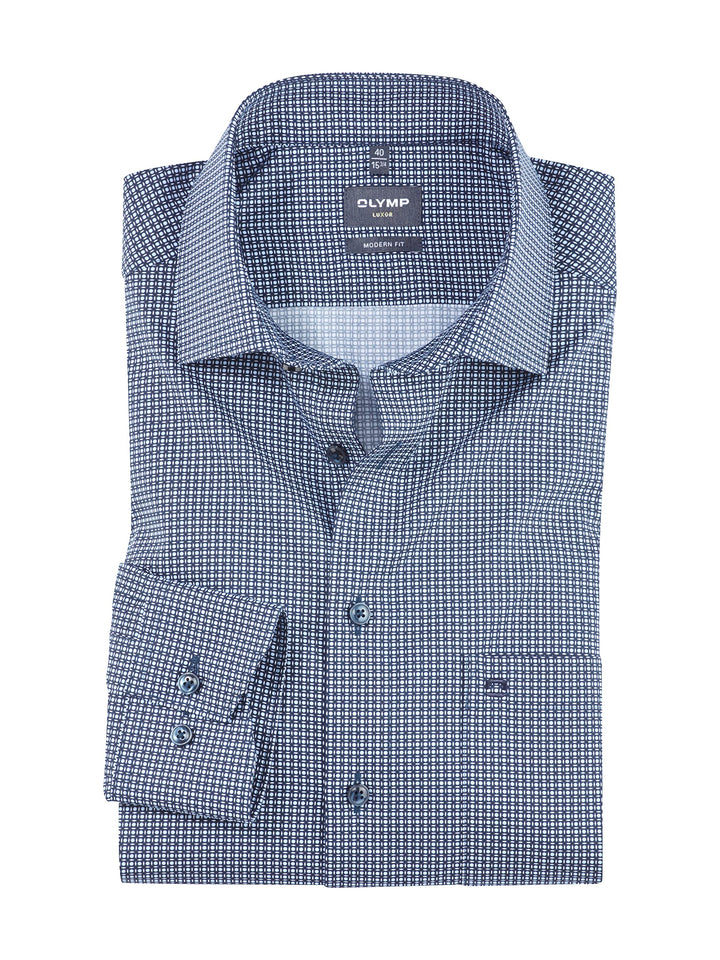 OLYMP Herren Businesshemd Langarm Luxor,Digitaldruck,modern fit,Global Kent 37 Marine 18, 37 Marine