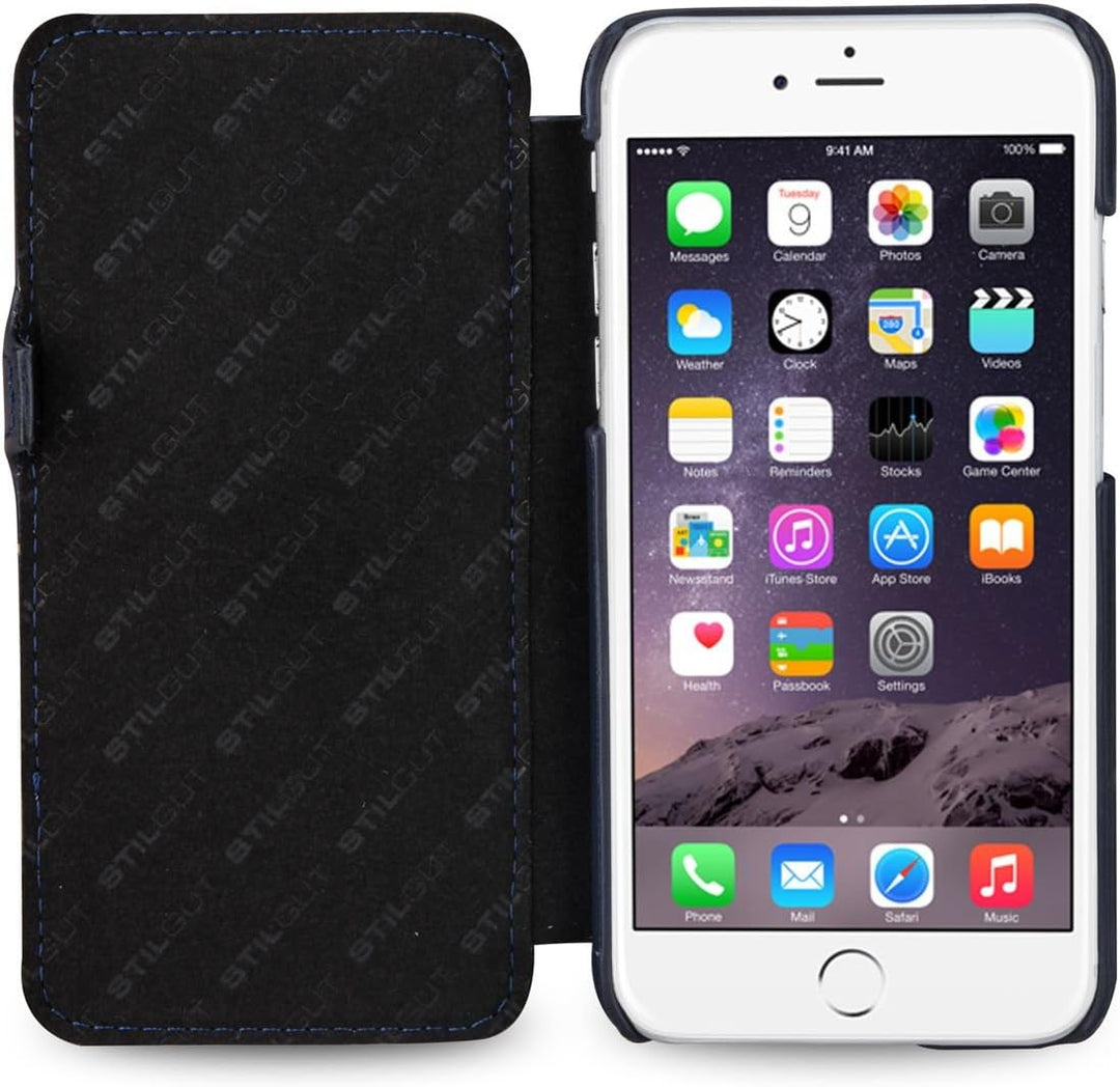 STILGUT Leder-Hülle kompatibel mit iPhone 6s Plus Book Type mit Clip, Dunkelblau Nappa, Dunkelblau N