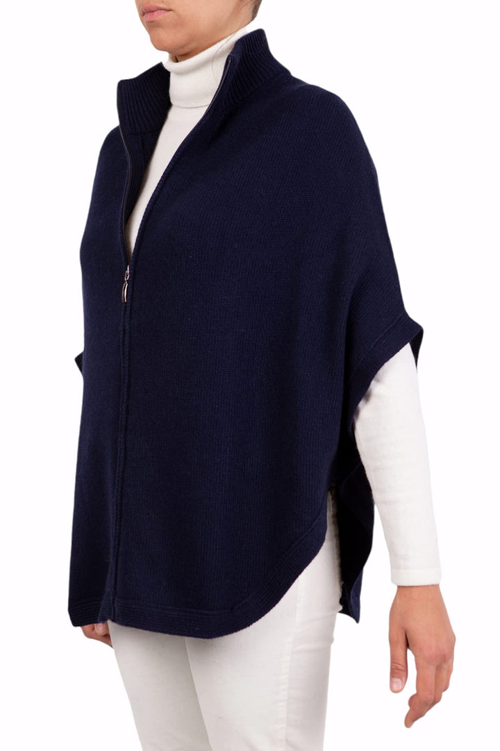 Poncho mit Reissverschluss, Kaschmir-Mischung, doppeltes Garn, für Damen, hergestellt in Italien, Me