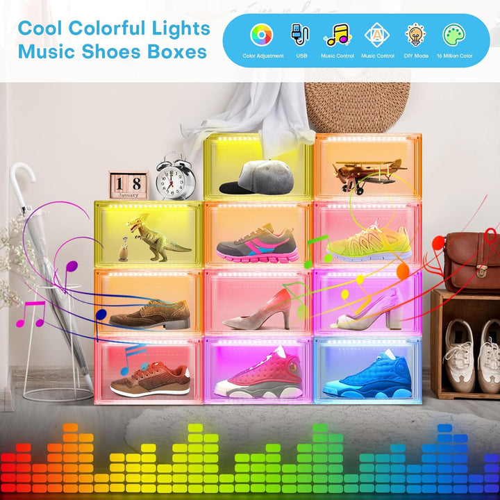 LED Schuhboxen Stapelbar, 2er Set, Schuh-Organizer aus Kunststoff, Schuhaufbewahrung Platzsparend, M