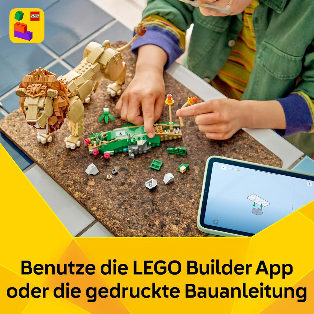 LEGO Creator 3-in-1-Set Wilde Tiere: Majestätischer Löwe - Bauset für Kinder ab 9 Jahren - Löwe, Löw