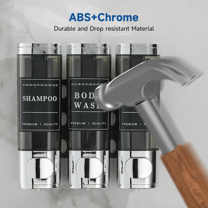 Unisense Shampoo- und Spülungsspender, 3 Kammern, kein Bohren, Wand-Shampoospender für Dusche, Wandm