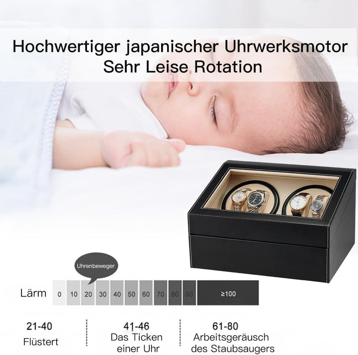 Automatische Uhrenbeweger Box,luxuriöser Uhrenbeweger,Uhrengehäuse mit leisem Mabuchi Motor,PU-Leder