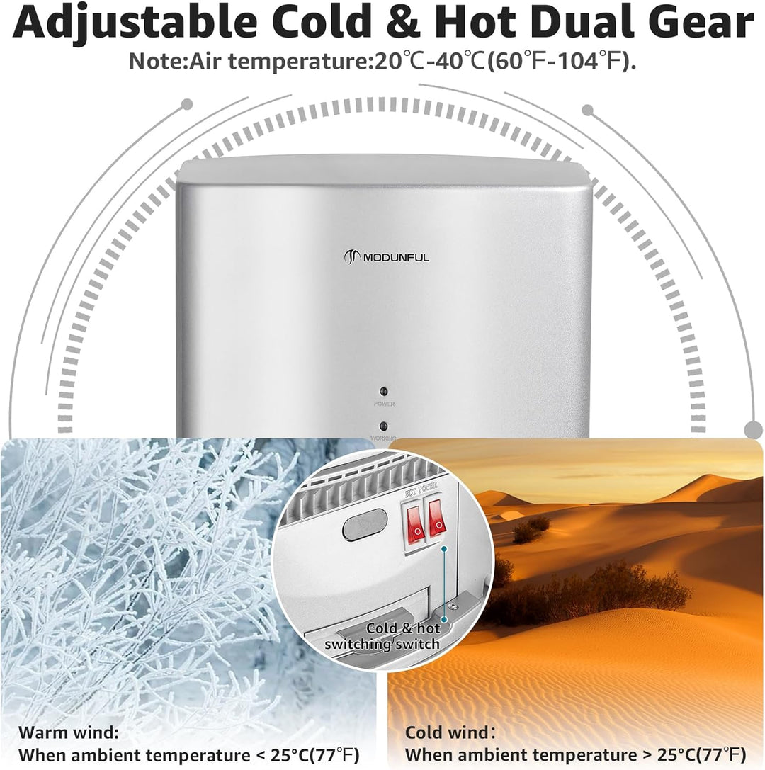 modunful Kompakter Händetrockner Elektrischer, Automatisch Händetrockner Wandmontage, Hochgeschwindi