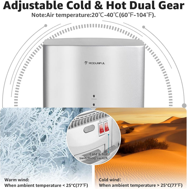 modunful Kompakter Händetrockner Elektrischer, Automatisch Händetrockner Wandmontage, Hochgeschwindi